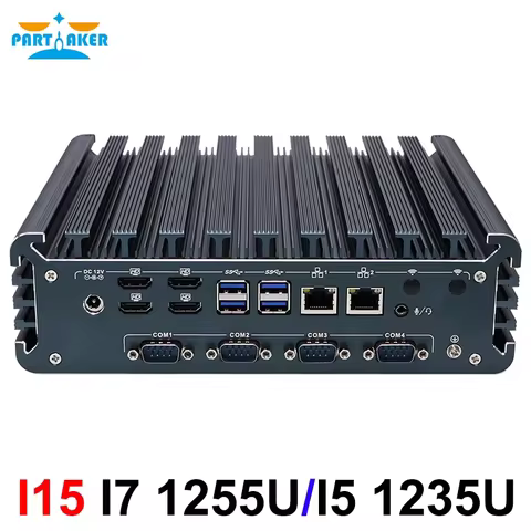 Partaker Industrial Computer 12th Gen I7 1255U I5 1235U Win11 Pro Dual Nic 4 x HD Display X86 Fanles