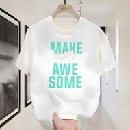 * * Simple Letter T-Shirt with Make Something Awesome Writing Motif, Striped Graphic Brush Font, Sui