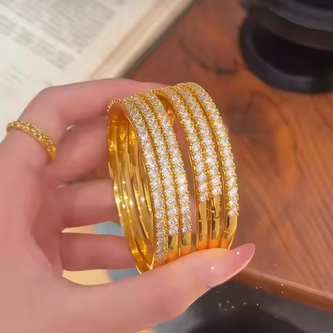 Light luxury fashion 24K real gold half-circle diamond snap bracelet au9999 gold stacked women's jew