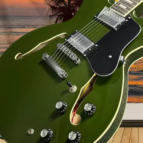 40 Inch Military Green ES335 Guitar Rosewood Neck Maple Body 22 Tone HH Pickup Free Delivery Fixed B