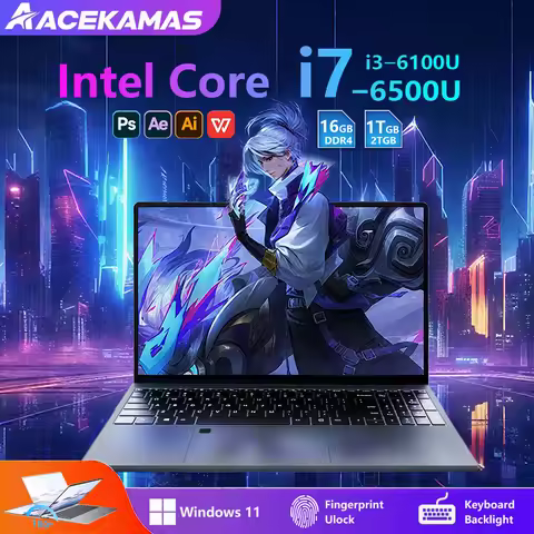 ACEKAMAS 15.6" Intel Core i7 6500U i3 6100U Laptop Computer Windows 11 16GB DDR4 1TB 2TB SSD Portabl
