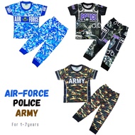 Set Baju Budak Lelaki Murah Baju Askar Army Police Air-Force Kain Jersey Premium Boy Kid Clothes Pyj