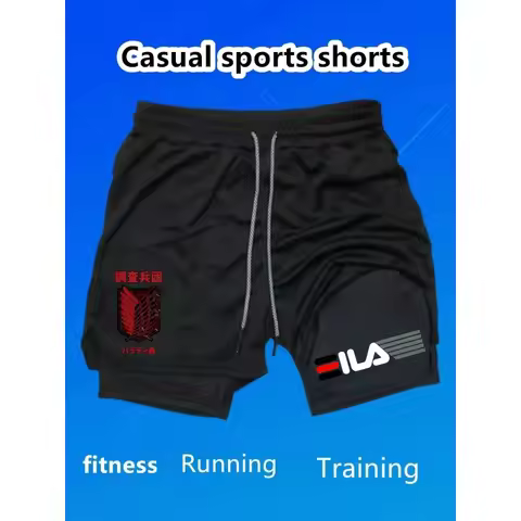 2in1Breathable Men Basketball Shorts GYM Basketball Running Exercise Quick-Drying Shorts FILA Print 