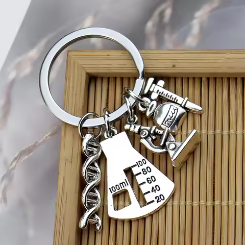 Popular Jewelry Pendant Alloy Keychain Chemical Molecular Microscope Keyring Medical Student Experim