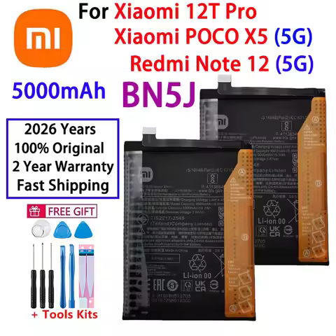 2026 Years 100% Original Battery 5000mAh BN5J For Xiaomi Redmi Note 12 5G / 12T Pro / POCO X5 5G Mob