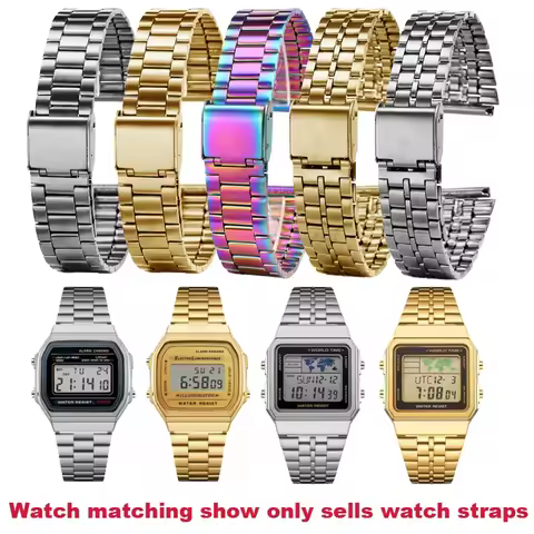 Stainless steel watch accessories for Casio A168 A158W AQ-230 LA-680 small gold watch with small squ