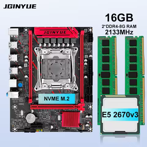 JGINYUE X99 Motherboard Xeon E5 2670 V3 CPU Kit LGA 2011-3 16GB DDR4 2133MHZ RAM Memory Support NVME
