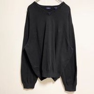 古著 IZOD 長袖 V 領輕質針織毛衣，帶一點刺繡，黑色，超大號，2XL 碼