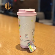 Starbucks Cup × Miffy ชื่อข้อต่อ473มล. สีชมพูแก้วถ้วยกาแฟเทอร์โมส์สแตนเลสลายกระต่ายน่ารักกระบอกน้ำตั