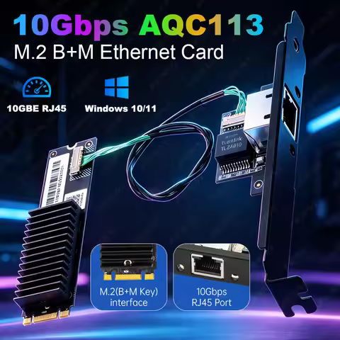 10Gbps M.2 Ethernet Network Card AQC113 B+M Key 10GBase-T RJ45 Adapter for Windows 10/11 Desktop PC 