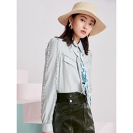 High Goods 519 Yuan [Wooden] Lace Stitching Fake Pocket Sweet Slimmer Look Shirt Seasonal Spring New