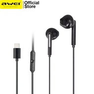 Awei PC-7T  Type-C Plug Earphone Semi In-Ear Wired Headset Microphone Explosive Bass With Noise Isolation HiFi Stereo