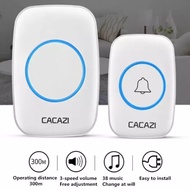 🔥 จัดส่งในวันเดียวกัน 🔥 CACAZI ออดไร้สาย 60 เสียงเรียกเข้ากันน้ําและครีมกันแดดออดบ้าน 300M ช่วงเสียงที่ปรับได้ 1 ปุ่ม 1 กริ่งประตูตัวรับ (ออดแบตเตอรี่) Battery-Powered Wireless Doorbells