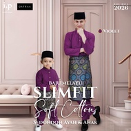 QAYRAA 2026🪔Violet Baju Melayu Soft Cotton Slim Fit Cekak Musang Ayah dan Anak Sedondon Family Set -