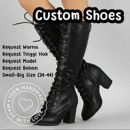 Best Seller High Knee Boots Heels Selutut Wanita Custom Small & Big Size (Sepatu Jumbo)