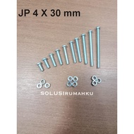 JP 4 X 30 Nut Bolt (Smooth Thread Bolt diameter 4 mm x length 30 mm) / Pan Head Bolt + Nut