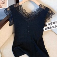 Women's plus Size Ice Silk Thin Knitted Vest Fashionable Thread Suit Camisole Lace Vest Stitching Se