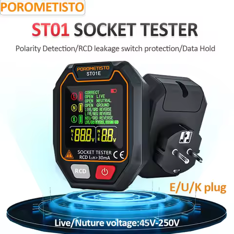 POROMETISTO ST01 Digital Socket Tester with Color Screen UK/EU/US Circuit Checker RCD Socket Detecto
