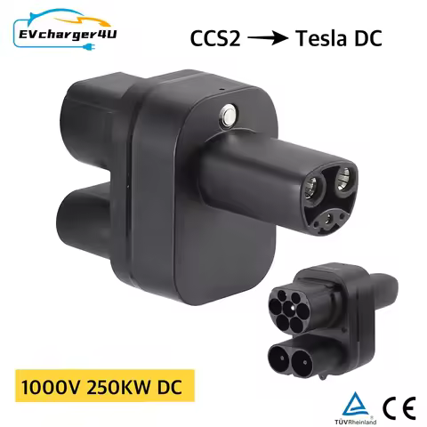 EVcharger4U CCS2 to Tesla Adapter Convertor 250Amper 1000V 250KW for Model 3/X/Y/S CCS COMBO 2 EV Ch