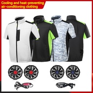 Can Install 2 Fans Short-Sleeved Air-Conditioning Clothes with Sunscreen Coating Fan Jacket with 12V