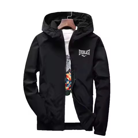 2025 New Men's Windbreaker Jacket, Spring Autumn Windproof Printed Hooded Coat, Athletic Casual Spor