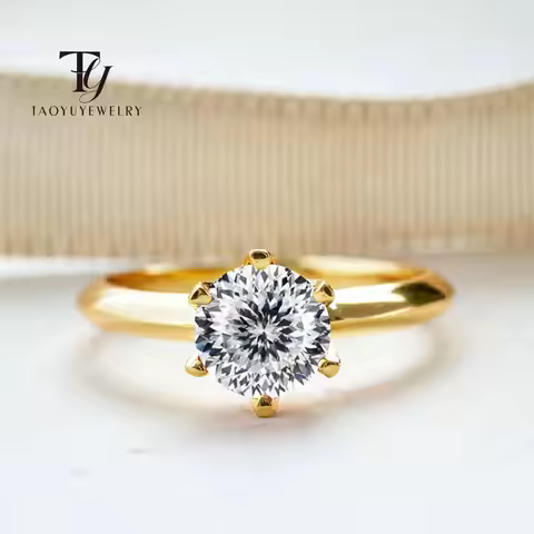 1.0 Carat 6.5mm Moissanite Ring For Charm Lady 925 Sterling Silver 18k Gold Plated Diamond Test Pass