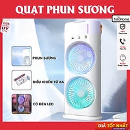 Quạt Điều Hoà Hơi Nước 2 Cánh Gió Tạo Độ Ẩm - Spray Fan Tích Điện 4000mAh Kiêm Đèn Ngủ Đa Sắc, Phun 
