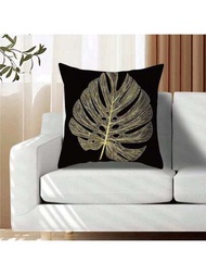 黑金印花扇形葉，星空和大理石紋圖案枕套-18x18英寸裝飾性靠墊套，適用於客廳，臥室，沙發，床-派對裝飾禮物（不包括枕芯）