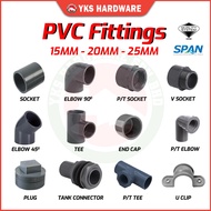 15MM/ 20MM/ 25MM / PVC Fittings - Socket/Elbow/Tee - P/T Socket Elbow/Valve Socket/Plug/End Cap/Tank Connector/U Clip