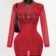 Ladies' New Sexy Semi-Transparent Printed Long-Sleeved Dress, Net-Silk Printed, YK2 Cool Girl Style.