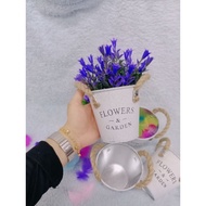 pasu bunga hiasan bertangkai warna putih, pasu kecil pasu bunga lavender (PASU SAHAJA)