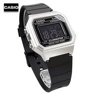Velashop นาฬิกาข้อมือผู้ชายคาสิโอ ดิจิตอล Casio Standard Digital สายเรซิ่นสีดำ กรอบสีเงิน รุ่น W-217
