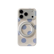 Biru pudar dengan corak titik polka 360 °   Sarung telefon filem matte dengan penyangga berputar ses