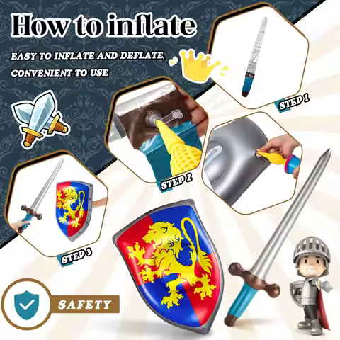 Inflatable Sword and Shield Knight Party Favors Set Blow up Medieval Sword Shield for Pirate Party F