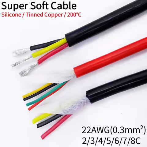 Copper Wire 22AWG Super Soft Silicone Rubber Sheath Wire 2 3 4 5 6 7 8 Cores Insulated Flexible High