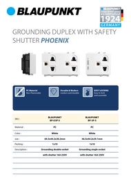 BLAUPUNKT สวิตช์ไฟ เต้ารับปลั๊กไฟ ฝาครอบ หน้ากาก PHOENIX SERIES มาตรฐานเยอรมัน