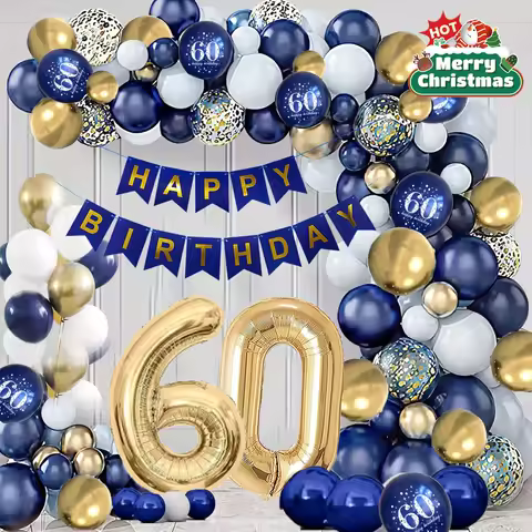 75PCS 60th Birthday Decorations for Men Navy Blue Gold Sequin Texture Latex Balloons Birthday Party 