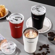 1pc 500ml/16.91oz Stainless Steel Double Wall Cup With Straw, Stainless Steel Coffee Mug For School 