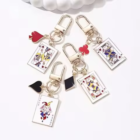1pc/4pcs Poker Card Keychain, King Queen Red Hearts Spades JOKER Design, Durable Bag Pendant for Val