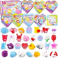 LATEEFAH 30 PCS Valentines Cards Mochi Squishy Toys Party Favors with Heart Boxes for Kids, Happy Valentines Day Exchange Cards Gift Set, School Classroom Valentines Cards Gift Prizes for Kids Treats