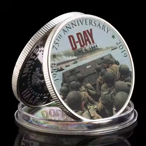 75th Anniversary of Normandy Landing Souvenir Silver Plated Coin D-DAY Commemorative Coin Veteran Co