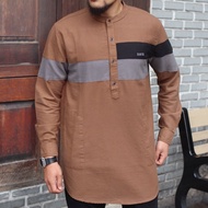 Baju Muslim Koko Pria Lengan Panjang Linen Kombinasi