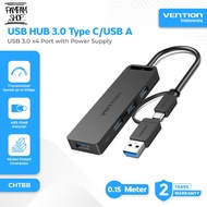 VENTION CHTBB USB HUB 2 in 1 3.0 Type C USB/ Male to 4x USB 3.0 with Micro B Power Supply 0.15 Meter