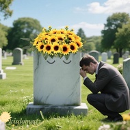 WISDOM Artificial Cemetery Flowers, Large Size Silk Sunflowers Artificial Grave Flowers,  Non-Fading