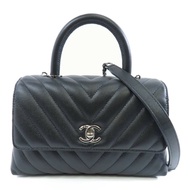 CHANEL 菱格Caviar皮革Coco Handle Small銀扣手挽肩背兩用袋黑色