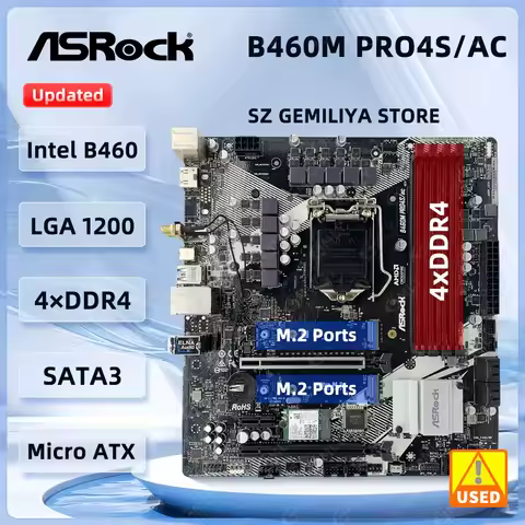 ASROCK B460M PRO4S/AC Motherboard Intel B460 LGA 1200 Supports i9-10900K i5-10400F i3-10100 i7-10700