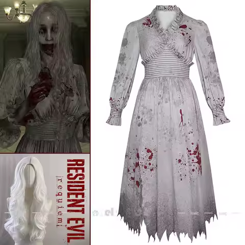 Selena Corey Cosplay Costume Wig Resident Evil Requiem Zombie Singers Eileen Zimmerson Dress White W