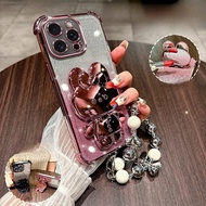 Casing Oppo A3X 4G A98 5G A97 5G A78 5G A53 A33 A76 A96 A92 A52 Mirror Rabbit Bracket Bow Bracelet P