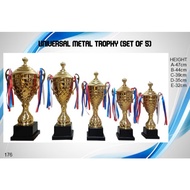 Universal Metal Trophy Set Of 5 ( CUSTOMIZE AVAILABLE ) HEIGHT: 47CM/44CM/39CM/35CM/32CM (176-A)