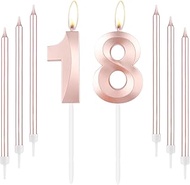 Rose Gold 18th Birthday Candles, Rose Gold Number 18 Candle, Rose Thin Long Candles, Birthday Candle